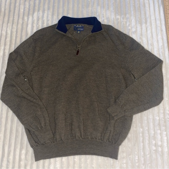Charter Club Men's Heather Green Brown Zip-Up Sweater Large 💯 Merino Wool - Picture 1 of 5